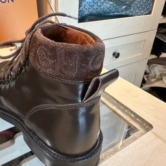 Gucci Brown Leather Combat Boots Women's Size 7.5 - Picture 3 of 6